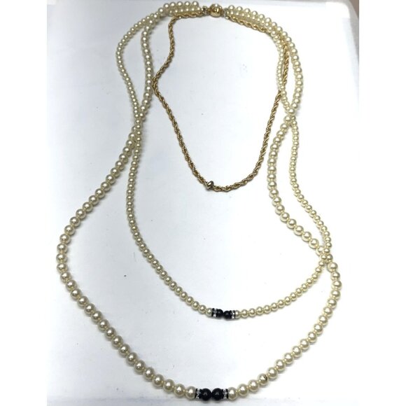 Vintage three strand beaded pearl chain necklace - Picture 1 of 4